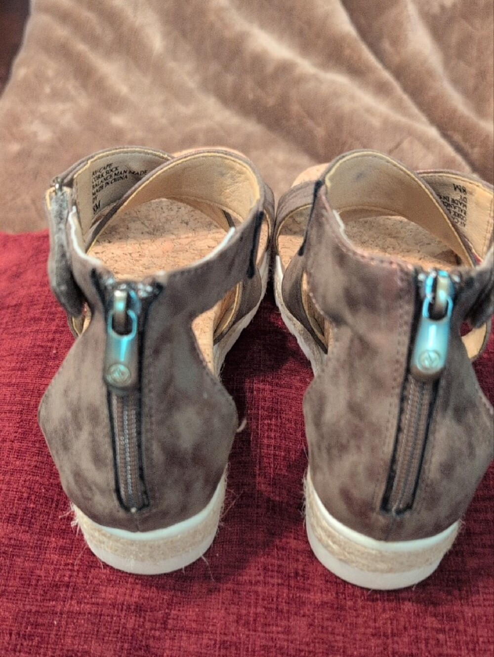 Adrienne Vittadini Taupe Brown Cork Wedge Sandals - Picture 3 of 5